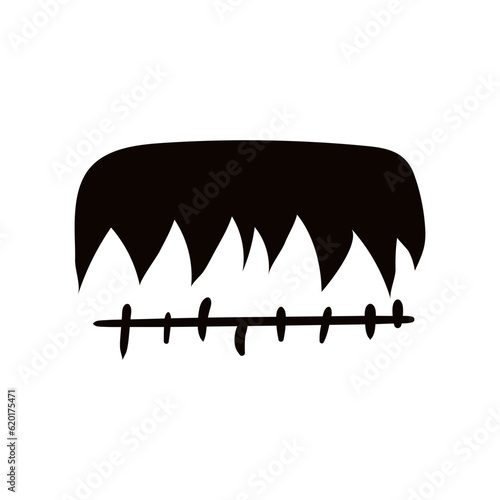 Frankenstein monster hair, stitch Halloween costume accessory hand drawn illustration. Cartoon style flat design, isolated vector. Kids seasonal print element, autumn holiday party, cosplay, carnival