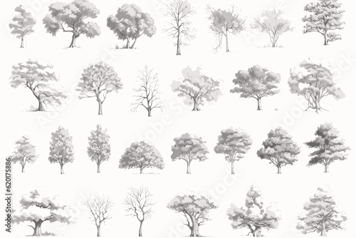 set of trees silhouettes