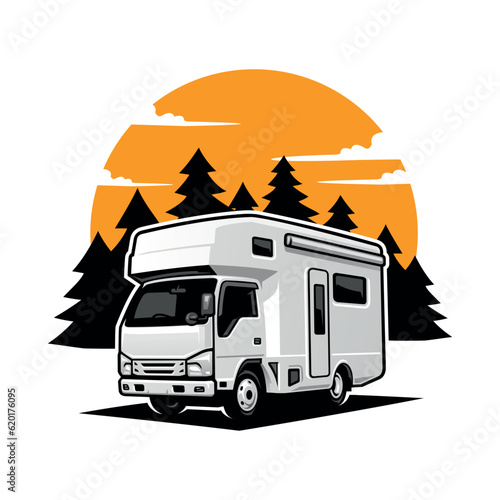 RV camping car illustration logo vector image	