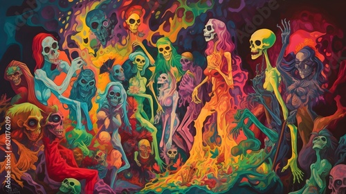 psychedelic halloween monsters colorful skulls generative art © Giancarlo