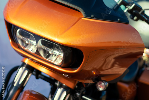 Detail of the headlight of a modern motorcycle. Close-up. © WeźTylkoSpójrz