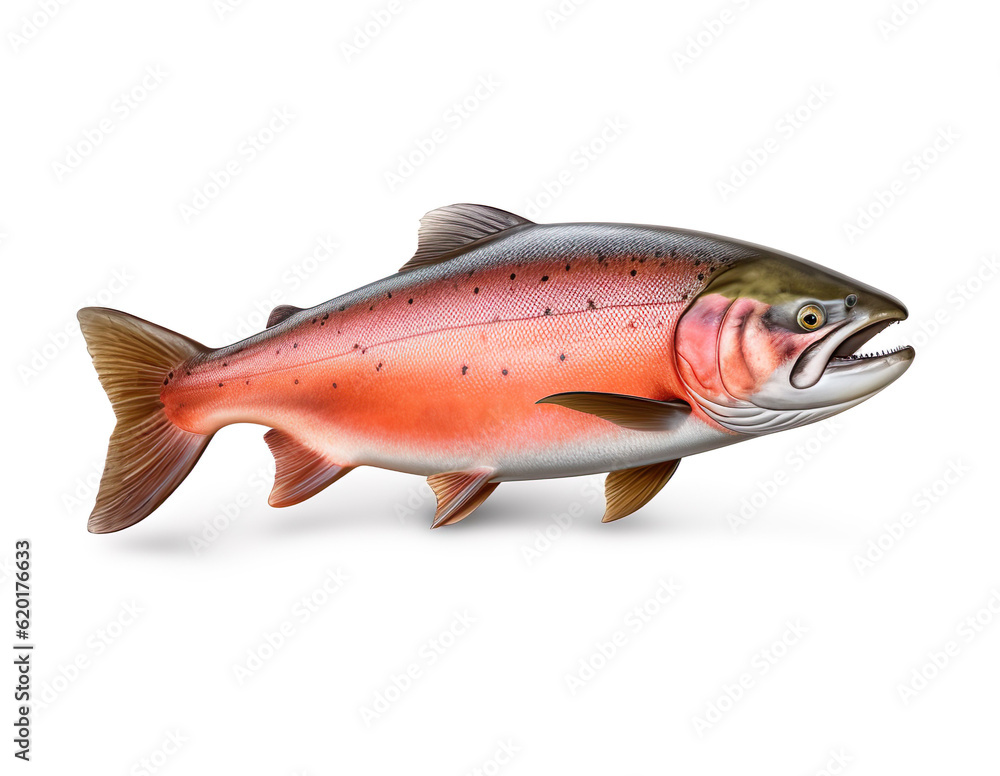Salmon fish realistic photo style generative AI illustration isolated on white background. Lovely animals concept Salmon fish realistic photo style generative AI illustration isolated on white background. Lovely animals concept