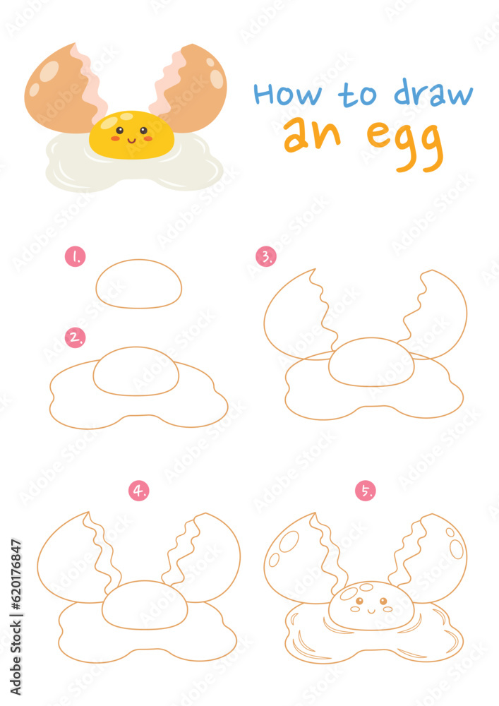 How to draw egg vector illustration. Draw egg step by step. Cute and