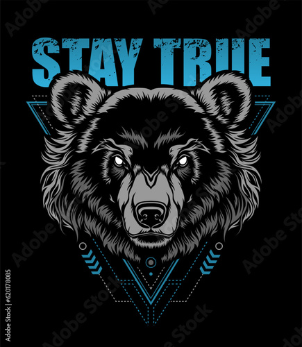 Vector emblem with bear head on black background
