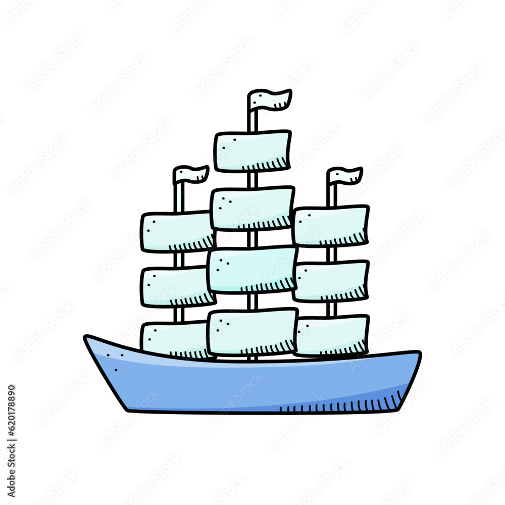 Ship sailboat vector doodle icon. A single illustration of a pirate frigate. Isolate on a white background. Ship sailboat vector doodle icon. A single illustration of a pirate frigate. Isolate on a white background.