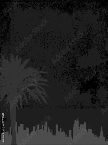 Grunde Textur mit Skyline Stadt und Silhouette einer Palme