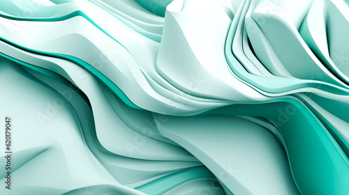 Plakat w ramie 白と薄い緑の抽象的立体模様背景 Generative AI
