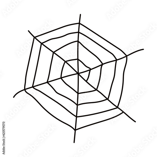 Spider web hand drawn Halloween illustration. Cartoon style flat design, isolated vector. Kids seasonal print, autumn holiday, trick or treat, costume party element, decoration