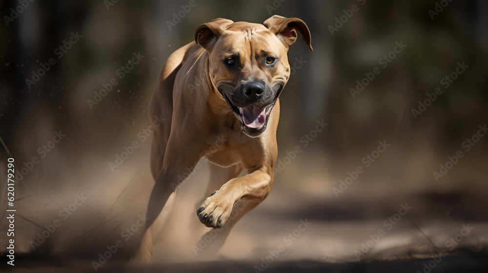 Playful and full of energy, this action shot captures the dog mid-jump or mid-run.  Get ready for an adrenaline rush as they leap into excitement.