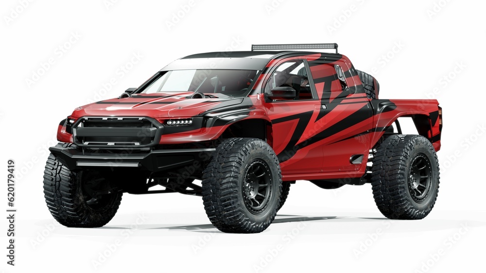 Naklejka premium 3D rendering of a brand-less generic pickup truck