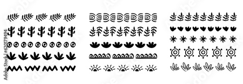 Vector Boho Doodle Borders Set. Tribal Strokes