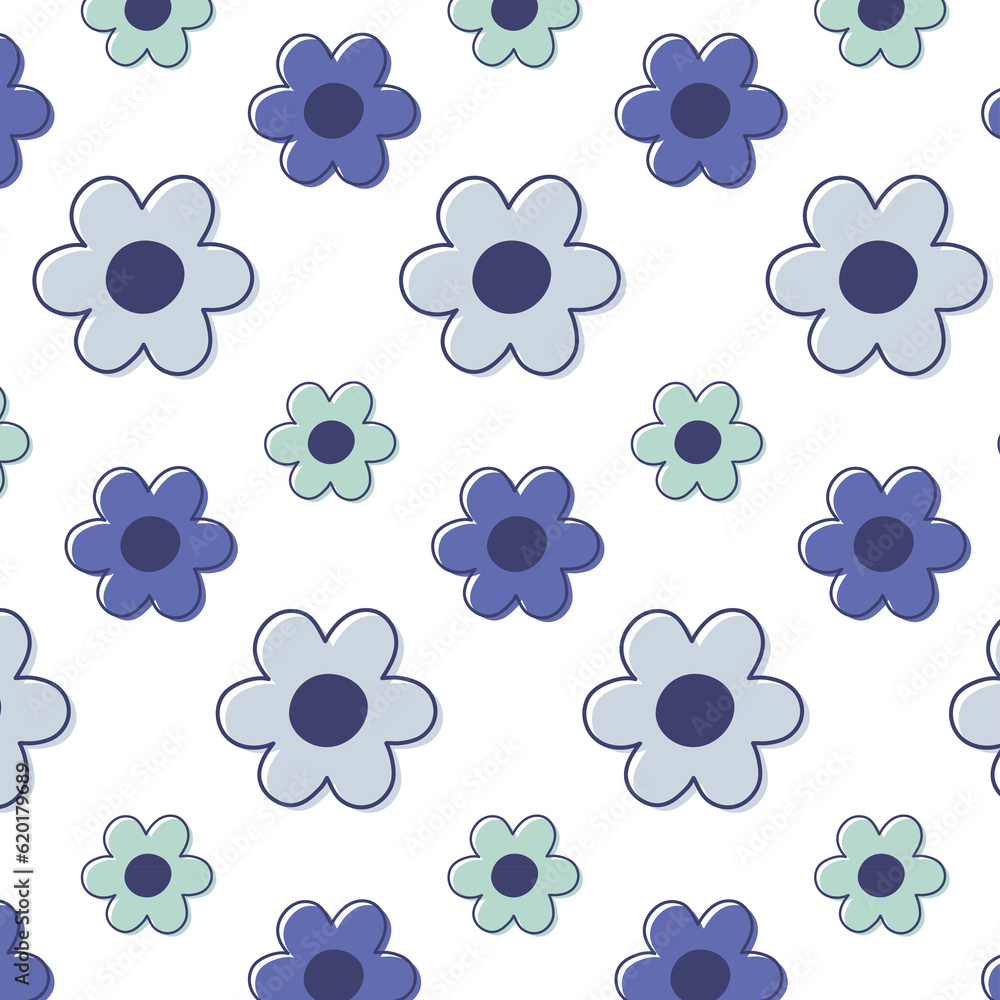 Fototapeta premium Blue Flowers Seamless Pattern On Transparent Background
