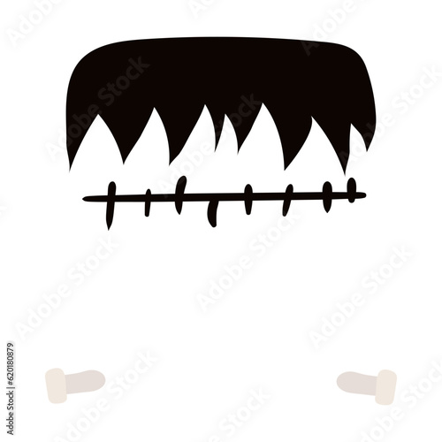 Frankenstein monster hair, bolts Halloween costume accessory hand drawn illustration. Cartoon style flat design, isolated vector. Kids seasonal print element, autumn holiday party, cosplay, carnival