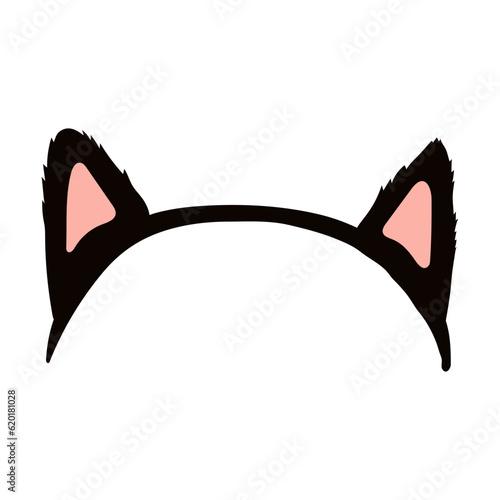 Black cat ears headband Halloween costume accessory hand drawn illustration. Cartoon style flat design, isolated vector. Kids seasonal print element, autumn holiday party, cosplay, carnival