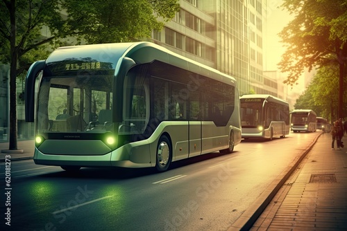 hydrogen fuel cell-powered bus fleet, offering zero-emission public transportation solutions for urban areas - generative AI