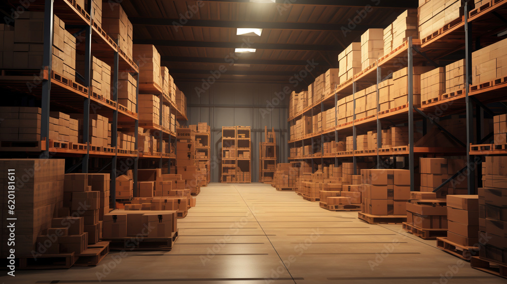 A spacious warehouse setting. Warehouse interior A spacious warehouse setting. Warehouse interior