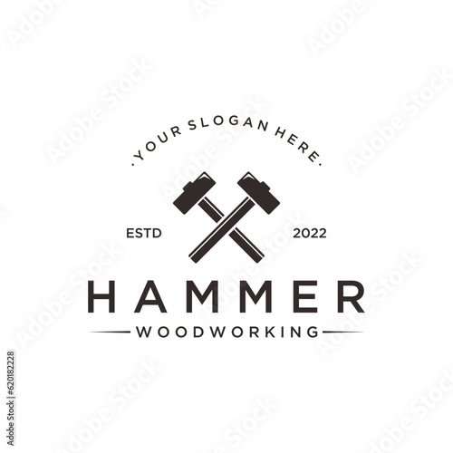 Retro vintage crossed hammer and nails logo template design.Logo for home repair service, carpentry,badges, woodworking.