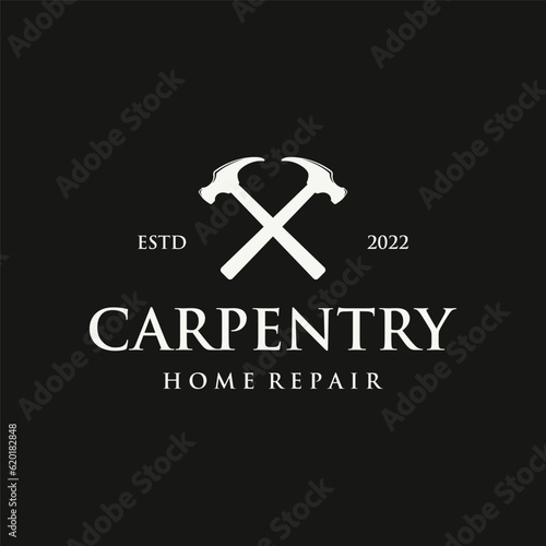 Retro vintage crossed hammer and nails logo template design.Logo for home repair service, carpentry,badges, woodworking.