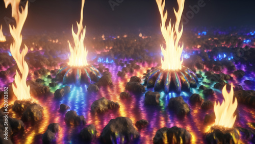 ゲームの洞窟にありそうなクリスタルのような幻想的な炎のオブジェクト 