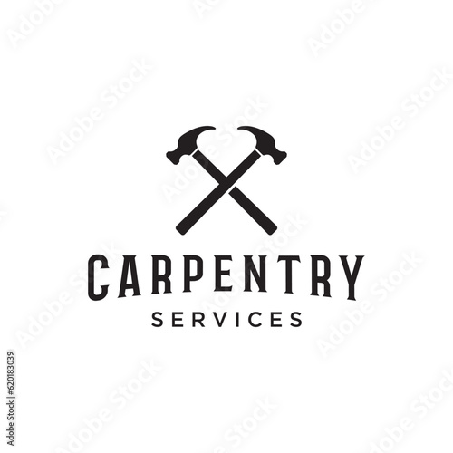 Retro vintage crossed hammer and nails logo template design.Logo for home repair service, carpentry,badges, woodworking.