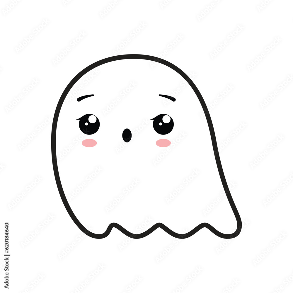 Cute friendly ghost. Vector illustration isolated on white background