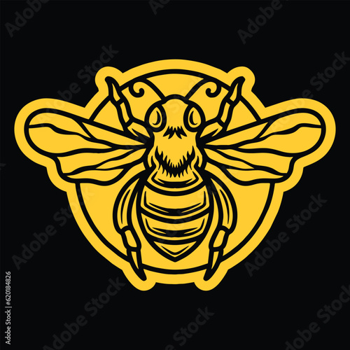 Premium Monoline Queen Bee Logo Design Emblem Vector illustration animal badge symbol icon