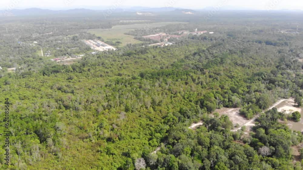 Aerial view of tropical greenery in town in Malaysia - moving forward Aerial view of tropical greenery in town in Malaysia - moving forward