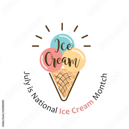 Ice Cream Month - July, vector, sticker.