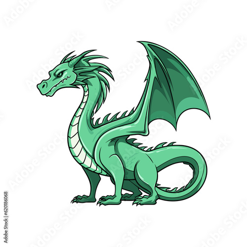 Trendy cartoon flat style dragon character sticker logo stylized vector illustration symbol year of dragon 2024 green color logo