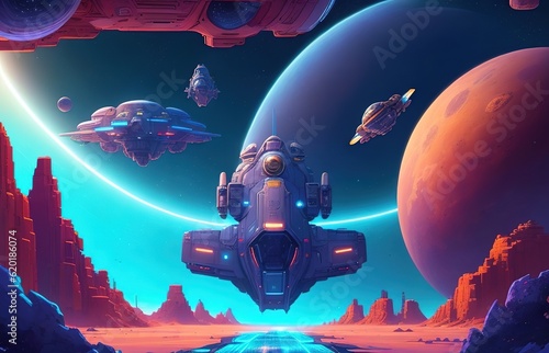 Background Covered With Space Future Theme  2D Front view  Game Backdrop And Background