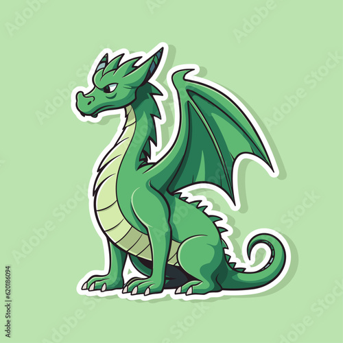 Trendy cartoon flat style dragon character sticker logo stylized vector illustration symbol year of dragon 2024 green color logo