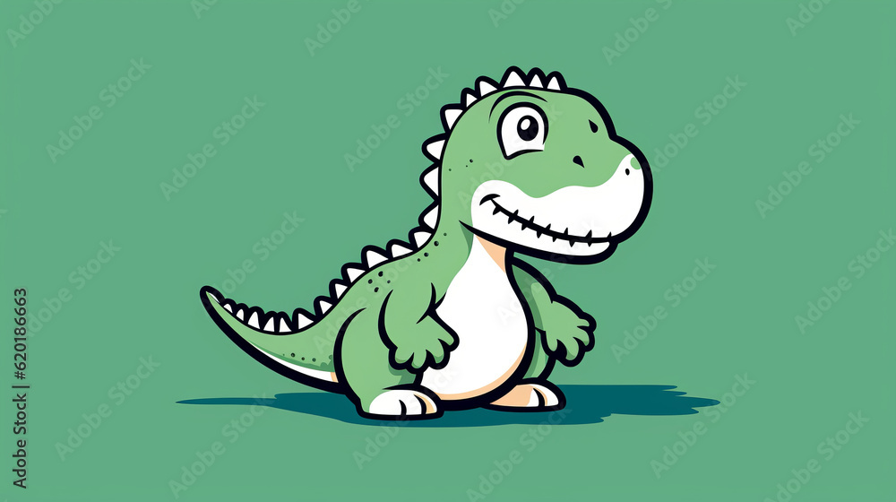 Cute green and white dinosaur illustration on green background Cute green and white dinosaur illustration on green background