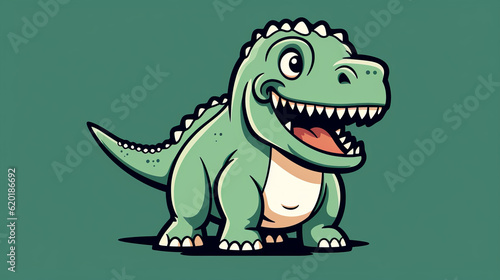 Cute green and white dinosaur illustration on green background