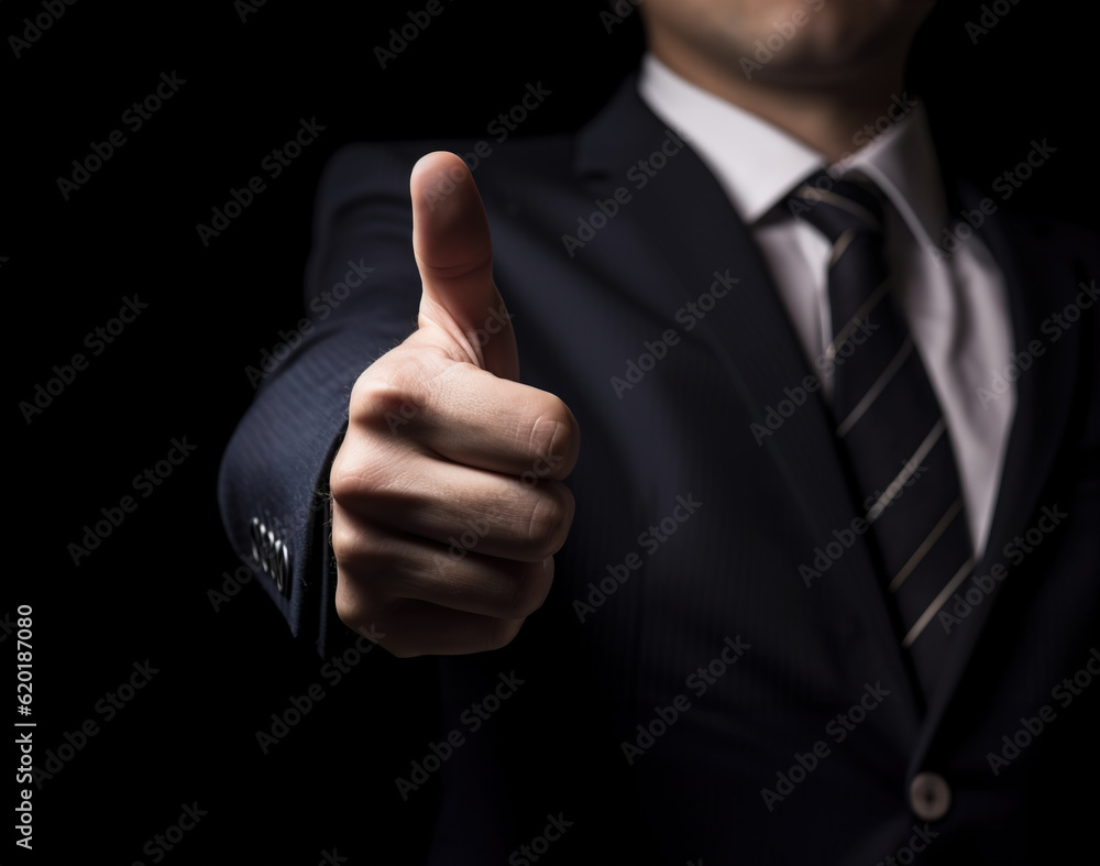 Mid section view of business man giving thumbs up , Generative AI Illustration Mid section view of business man giving thumbs up , Generative AI Illustration