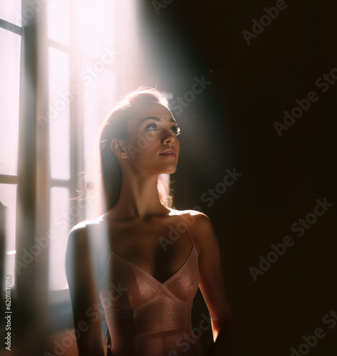 Portrait of beautiful ballerina in natural sunny light, Generative AI Illustration photo