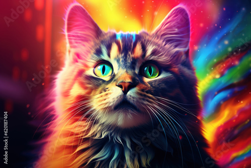 Cat with colorful background photo