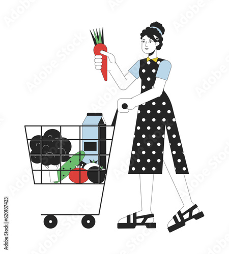 Wallpaper Mural Busy woman go shopping flat line color vector character. Editable outline full body woman with shopping cart full of goods on white. Simple cartoon spot illustration for web graphic design Torontodigital.ca