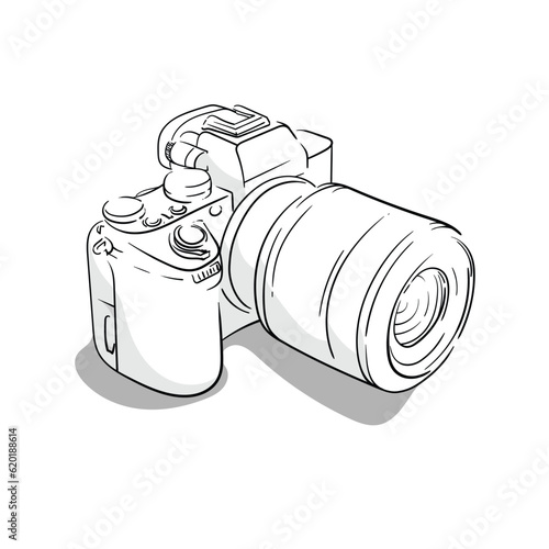 Line art of camera template design for world photography day campaign design