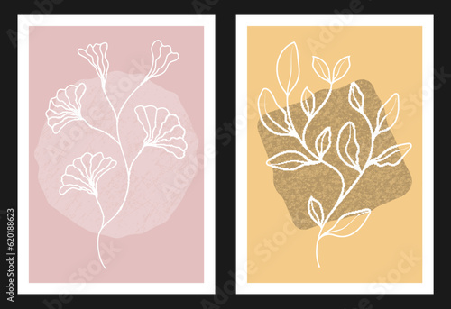 A set of hand-drawn paintings for interior design of premises. Minimalist designs for prints, paintings, posters and creative ideas