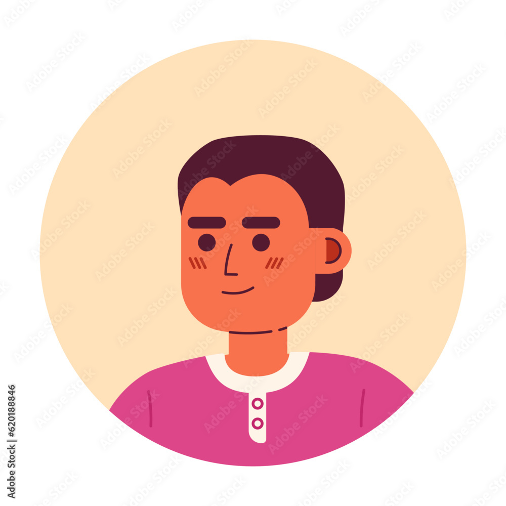 Handsome indian man semi flat vector character head. Editable cartoon avatar icon. Short haircut. Face emotion. Colorful spot illustration for web graphic design, animation