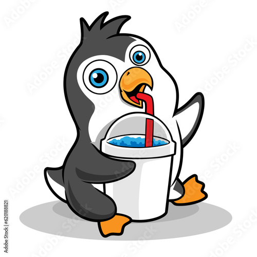 Penguin Drinking Cartoon Illustration