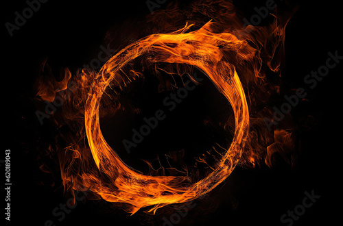 flames form a circle on a black background with space for copy