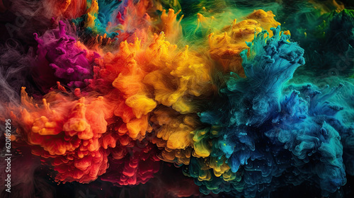 colorful powder explosion in the air with copy space