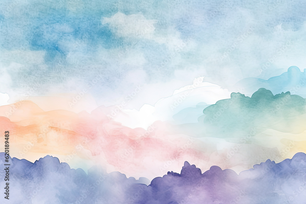 cloudy watercolor background with pastel colors and copyspace