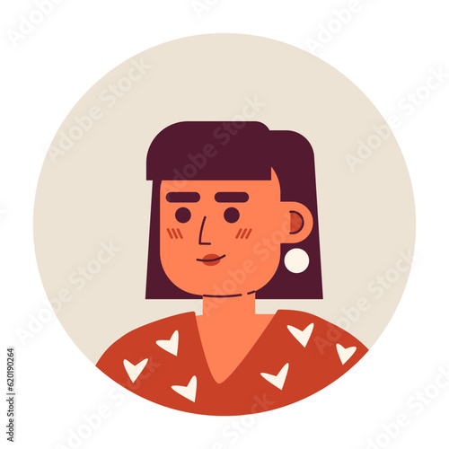 Pretty fashionable caucasian woman semi flat vector character head. Bob haircut with bangs. Editable cartoon avatar icon. Face emotion. Colorful spot illustration for web graphic design, animation