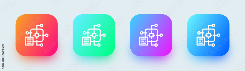 Machine learning line icon in square gradient colors. Artificial intelligence signs vector illustration. Machine learning line icon in square gradient colors. Artificial intelligence signs vector illustration.