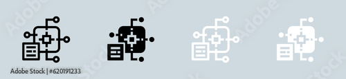 Machine learning icon set in black and white. Artificial intelligence signs vector illustration.