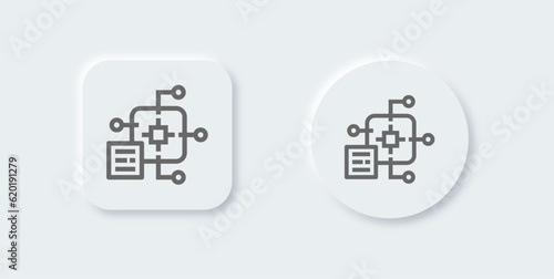 Machine learning line icon in neomorphic design style. Artificial intelligence signs vector illustration.