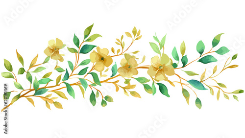 Floral and leaf card. watercolor design. For banners, posters, invitations, Watercolor flora green & gold leaf branches collection floral pattern. © Vector point