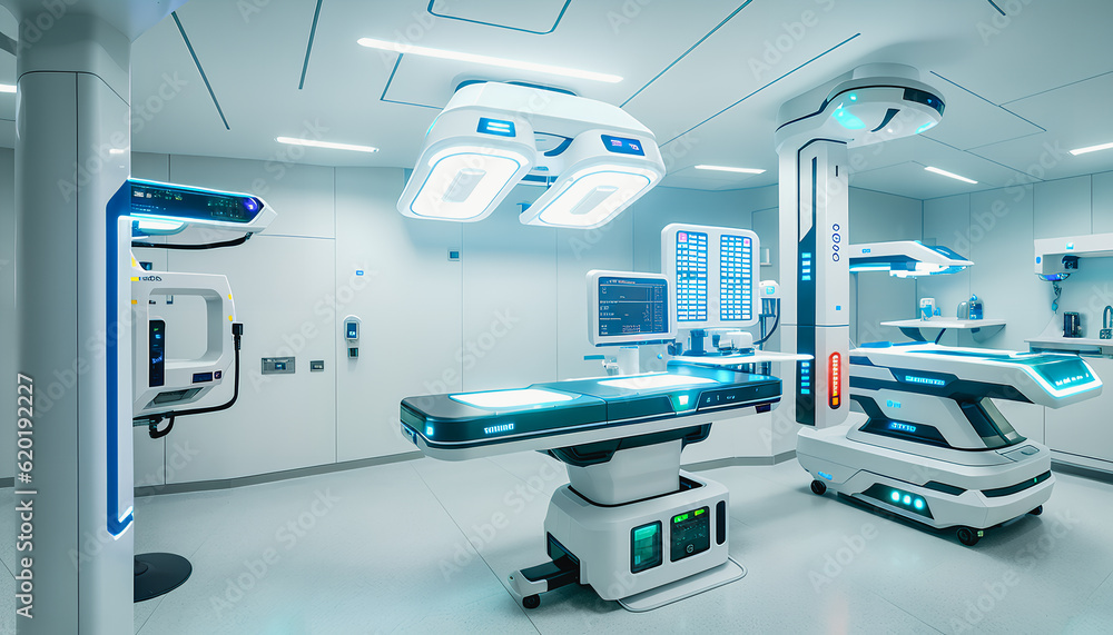 Futuristic operating room at the hospital, Generative AI Futuristic operating room at the hospital, Generative AI